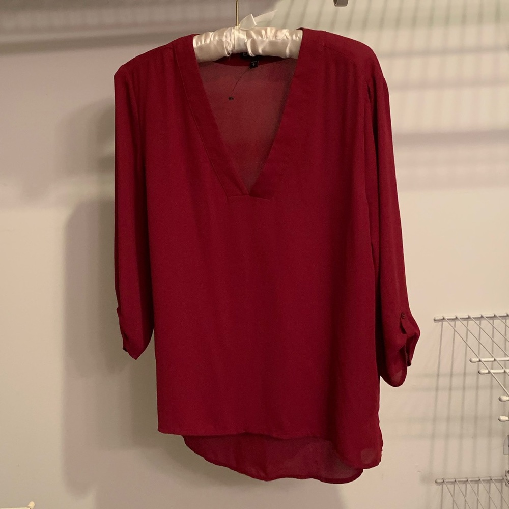 Express red/maroon v neck chiffon shirt